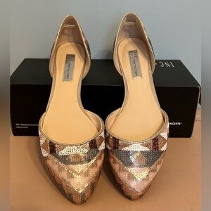 INC Crescent Dusty Metallic Sequin Flats Size 8